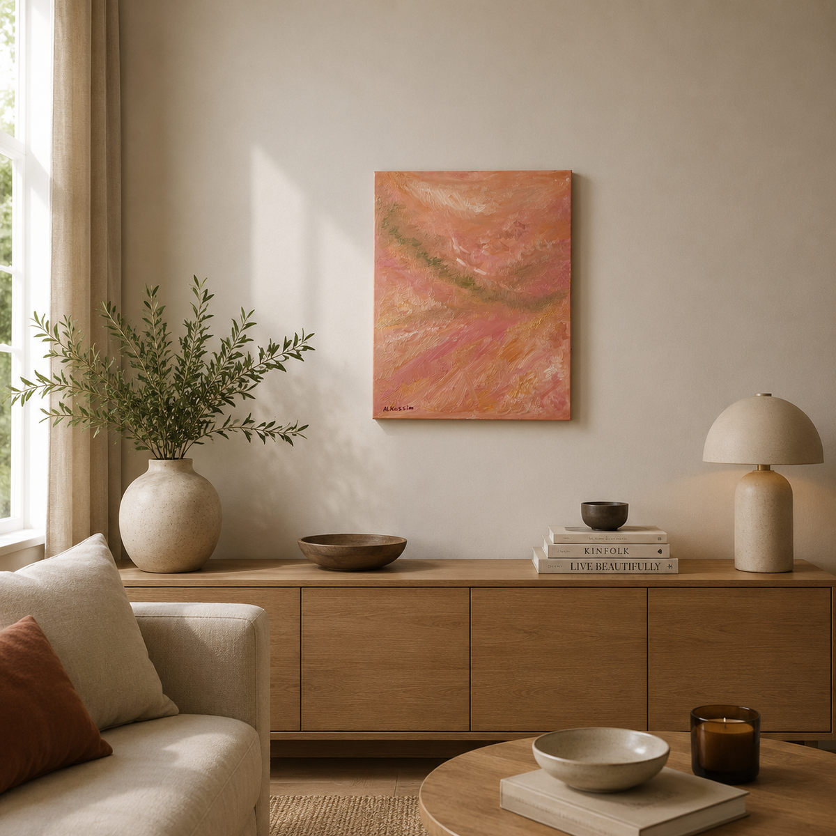 Originalt oljemaleri – 50 × 70 cm "Rosa drøm"